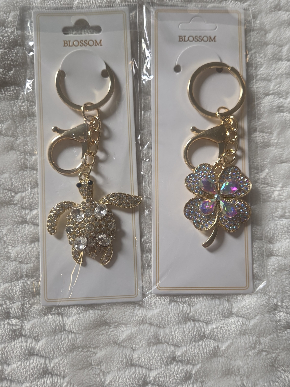 NWT 2-Piece Crystal Keychain Set - Turtle & Clover (Choose Gold or Silver!)